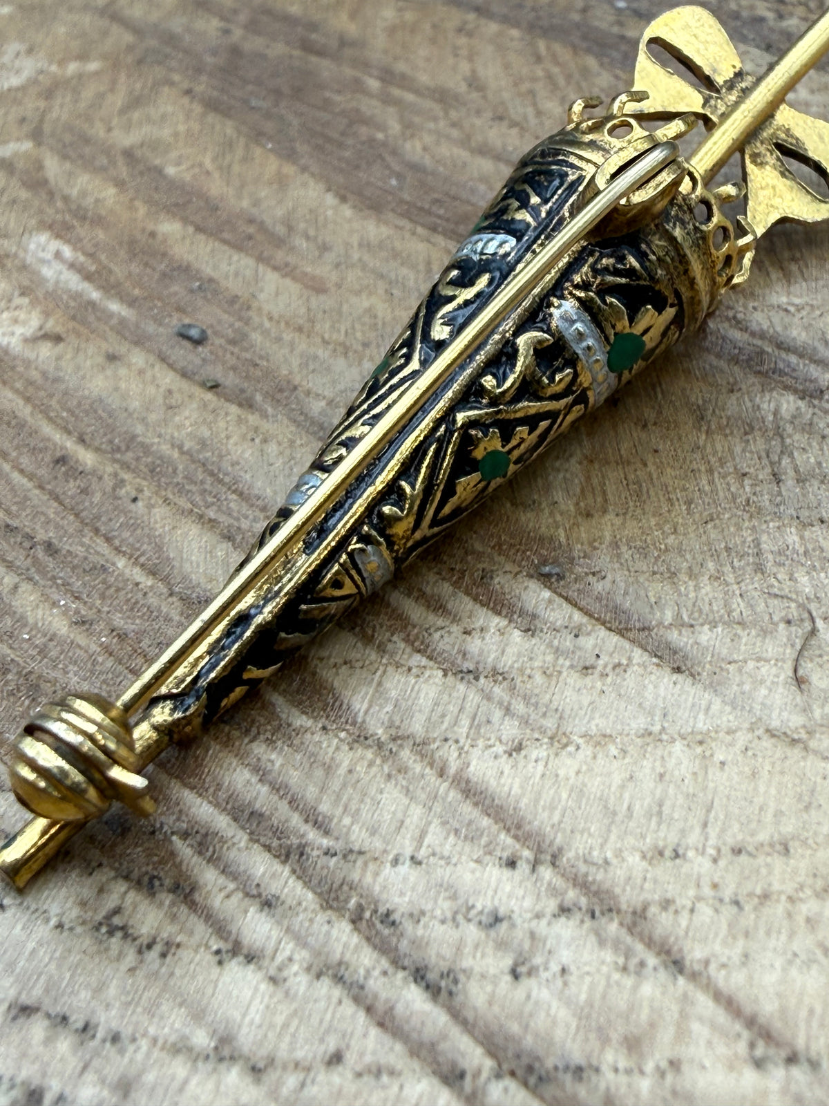 Vintage Damascene Style Umbrella Brooch