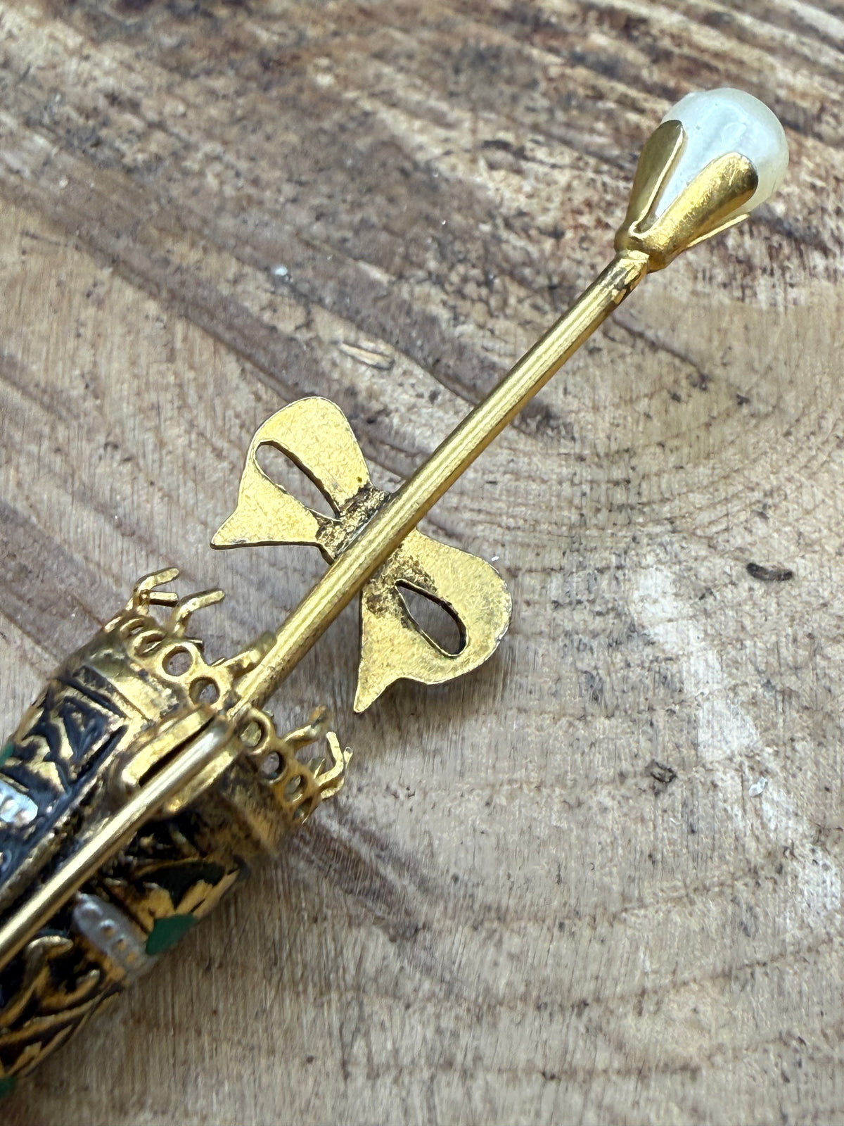 Vintage Damascene Style Umbrella Brooch