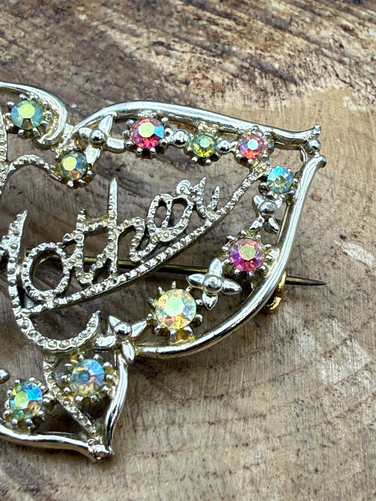 Vintage Mother Brooch, Aurora Borealis Rhinestones