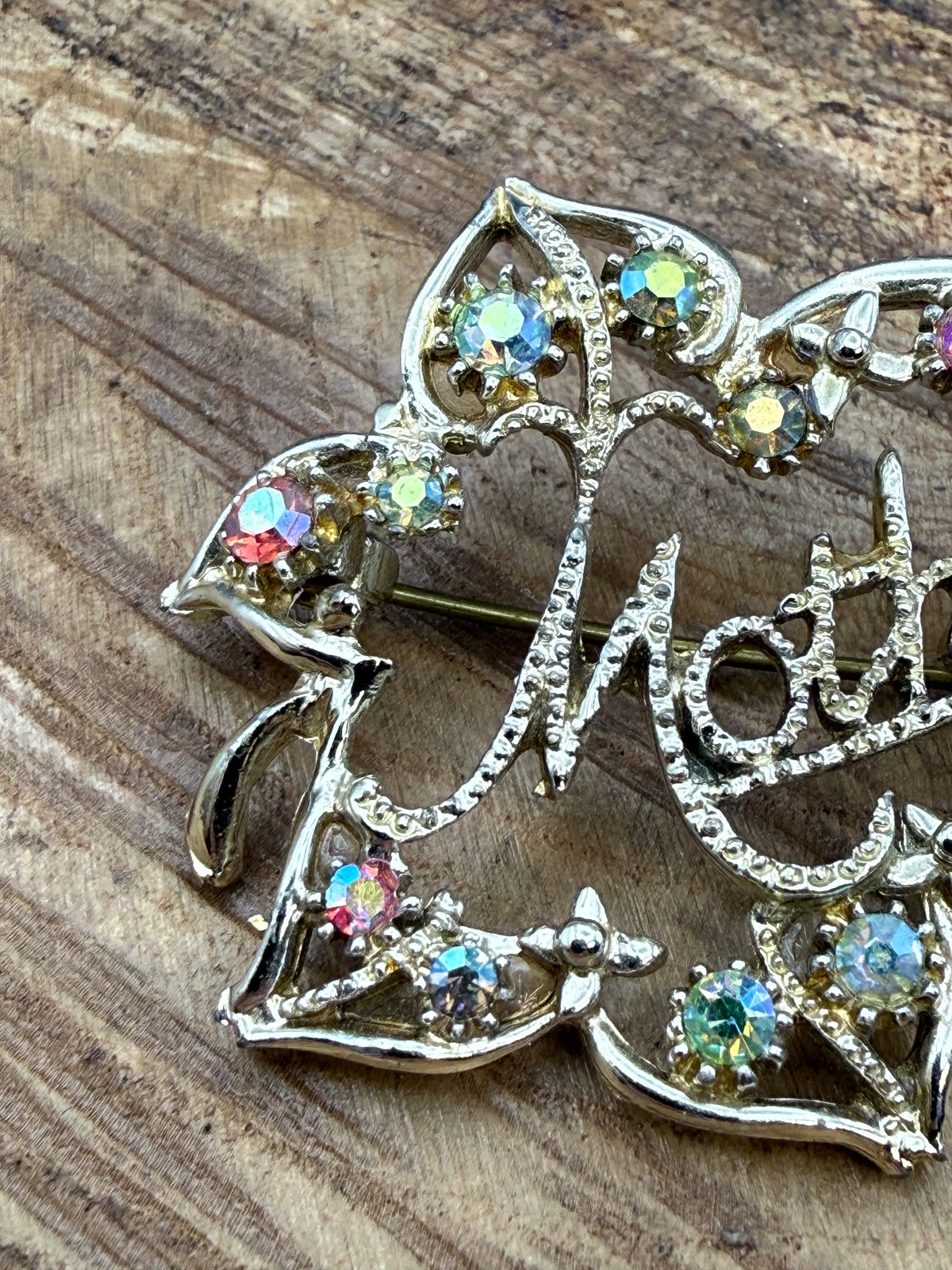 Vintage Mother Brooch, Aurora Borealis Rhinestones