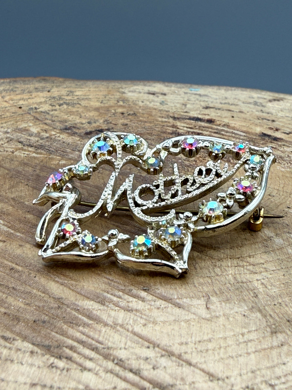 Vintage Mother Brooch, Aurora Borealis Rhinestones
