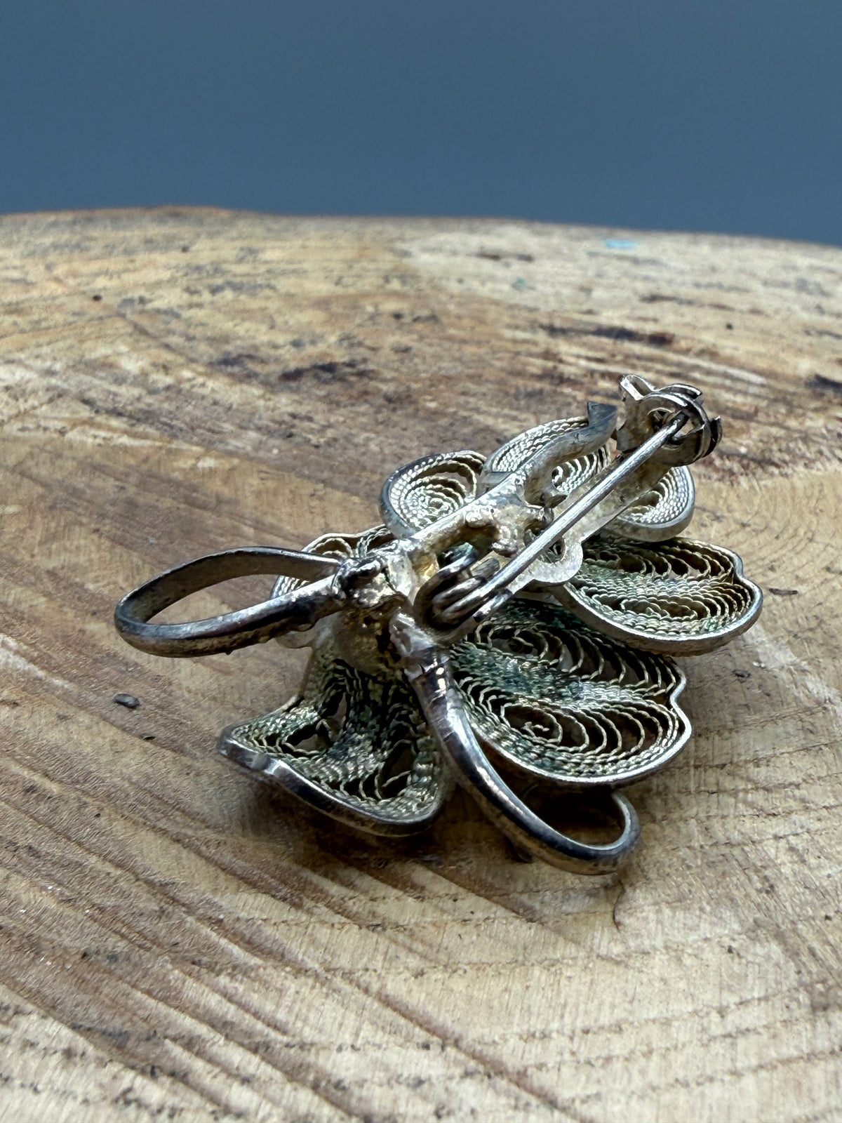 Vintage Filigree Floral Brooch, Faux Pearls