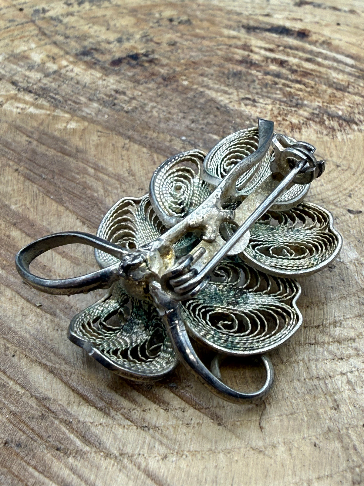 Vintage Filigree Floral Brooch, Faux Pearls