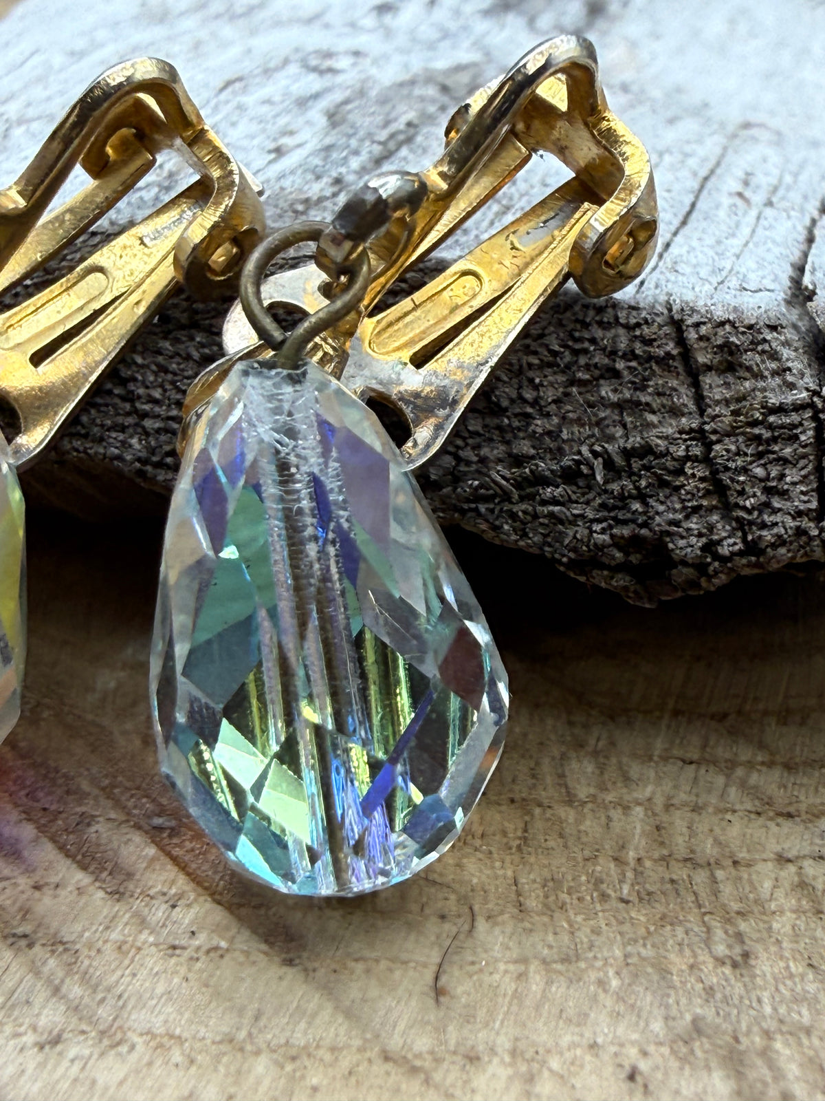 Vintage Aurora Borealis Glass Clip-On Earrings