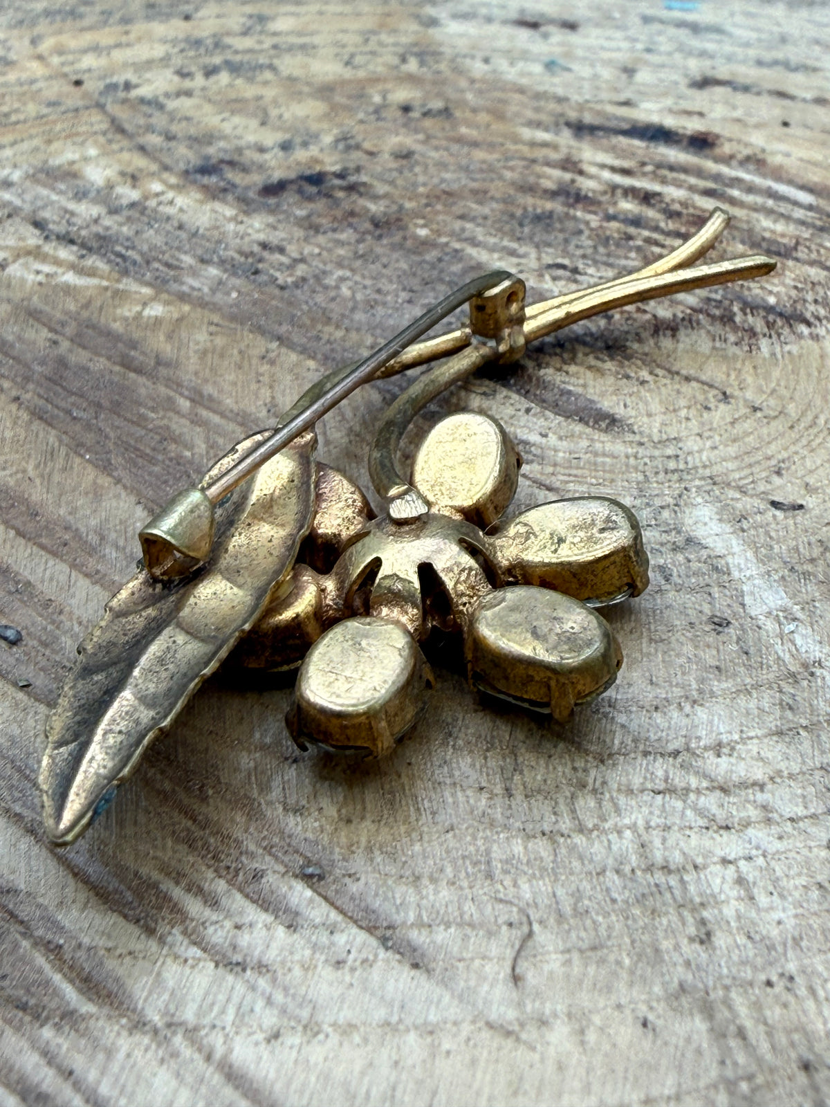 Vintage Floral Spray Brooch, Clear Rhinestones