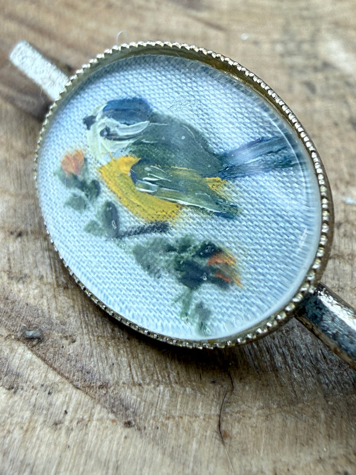 Vintage Hand Painted Blue Tit Bar Brooch