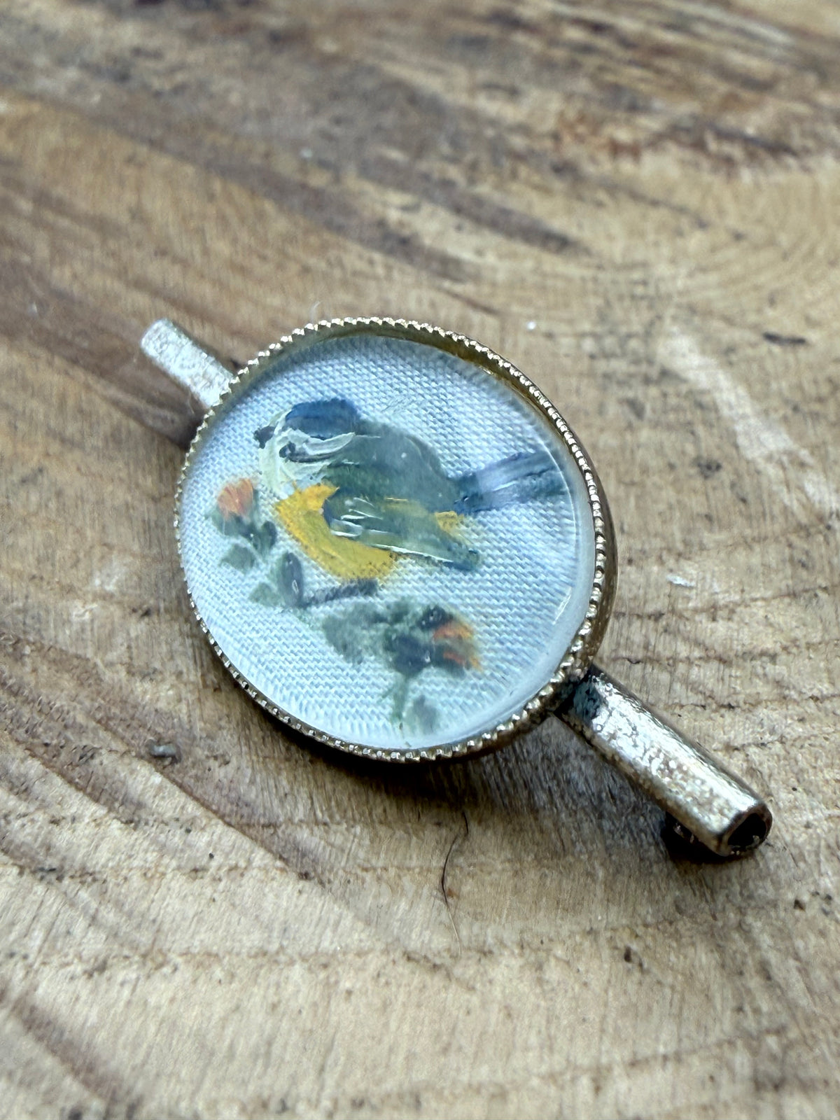 Vintage Hand Painted Blue Tit Bar Brooch
