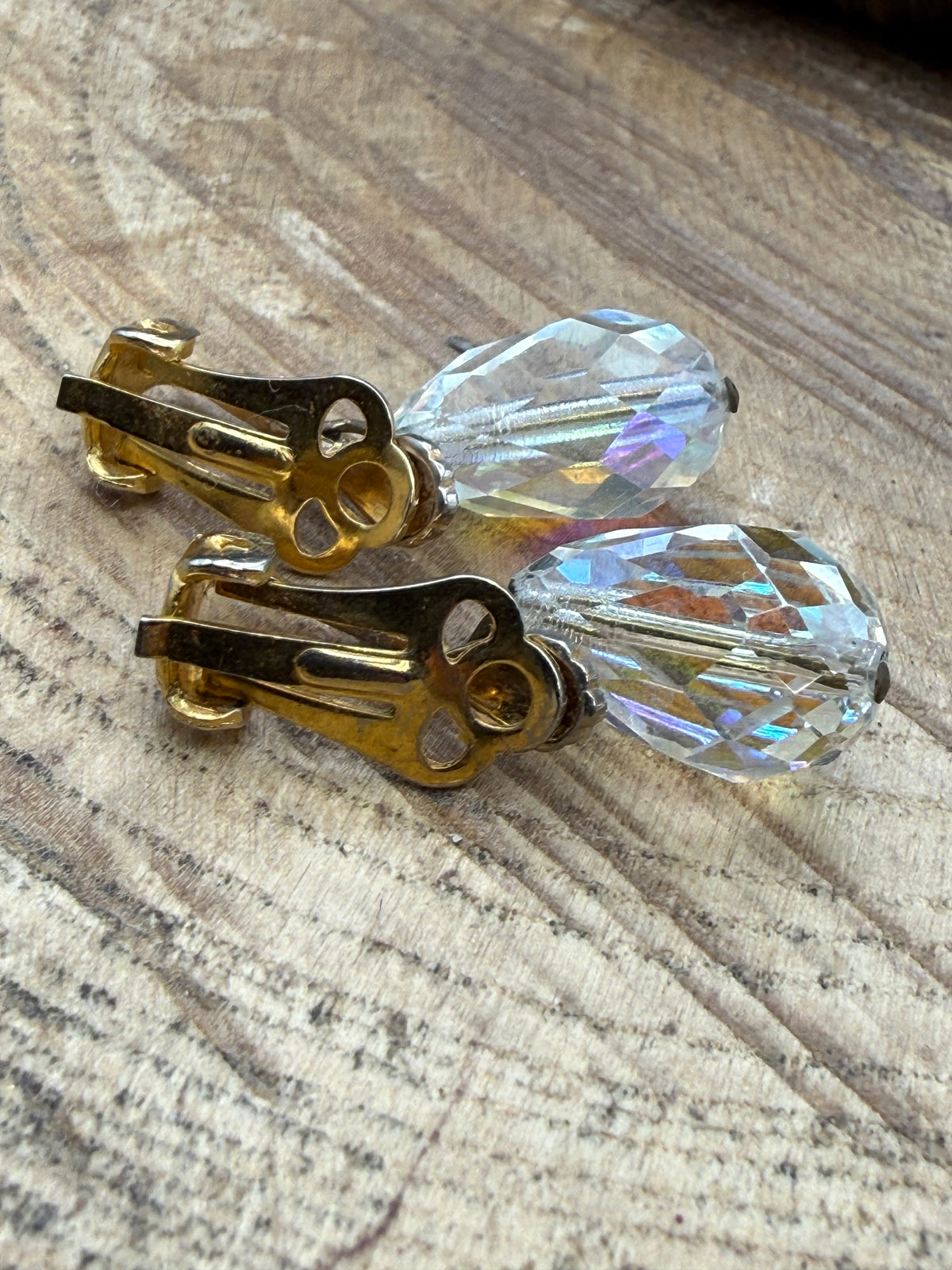 Vintage Aurora Borealis Glass Clip-On Earrings