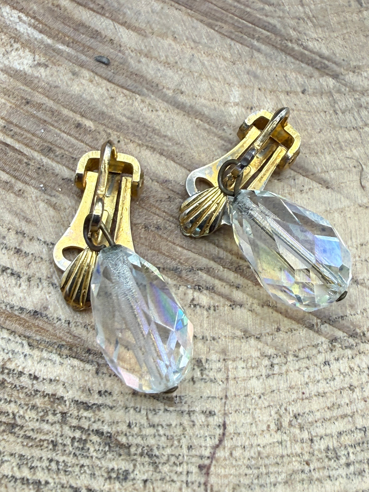 Vintage Aurora Borealis Glass Clip-On Earrings