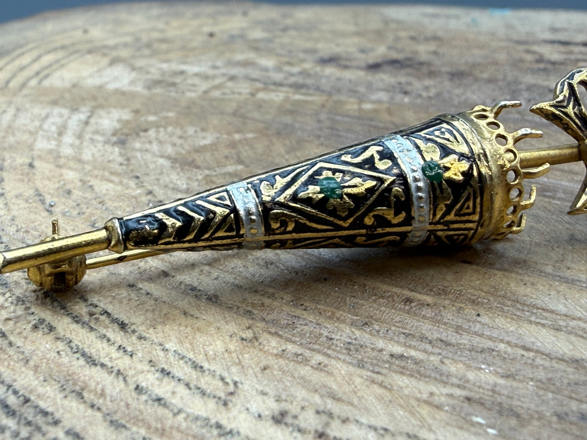 Vintage Damascene Style Umbrella Brooch