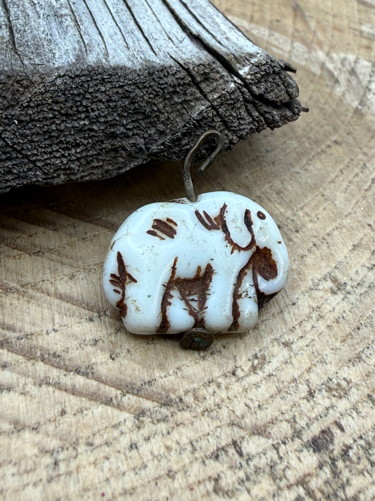 Vintage Czech Milk Glass Elephant Pendant