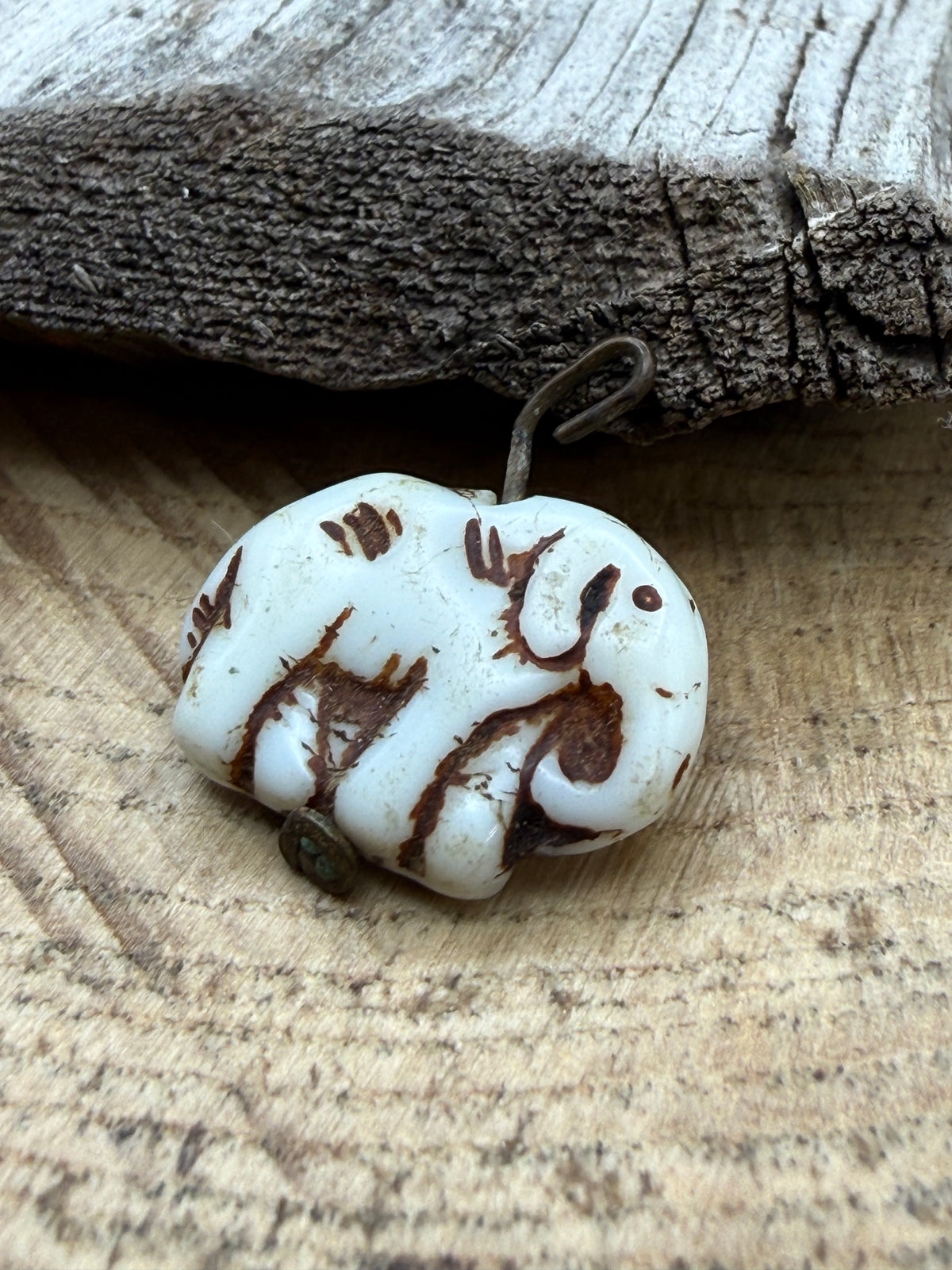 Vintage Czech Milk Glass Elephant Pendant
