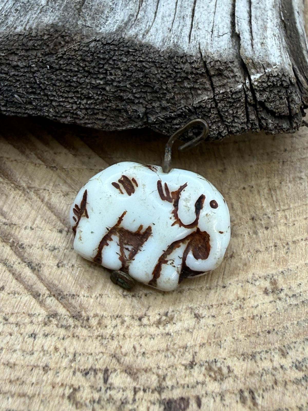 Vintage Czech Milk Glass Elephant Pendant