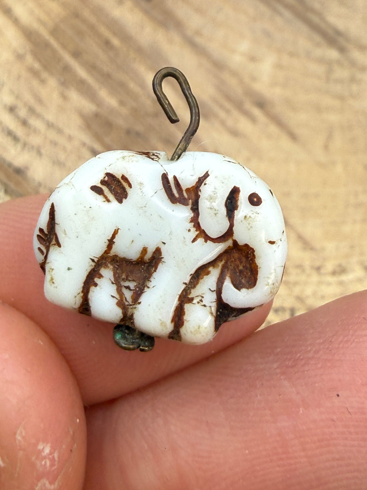 Vintage Czech Milk Glass Elephant Pendant