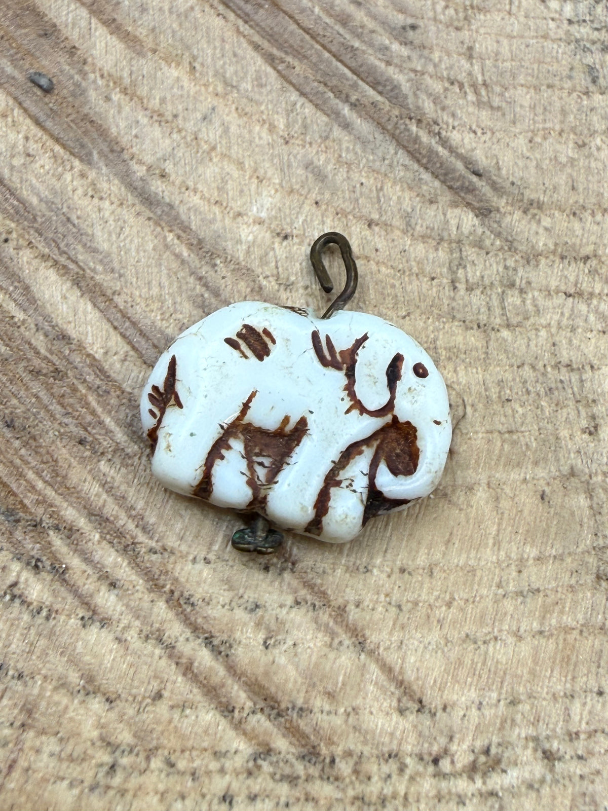 Vintage Czech Milk Glass Elephant Pendant