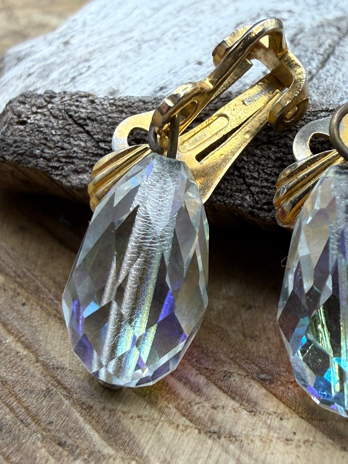 Vintage Aurora Borealis Glass Clip-On Earrings
