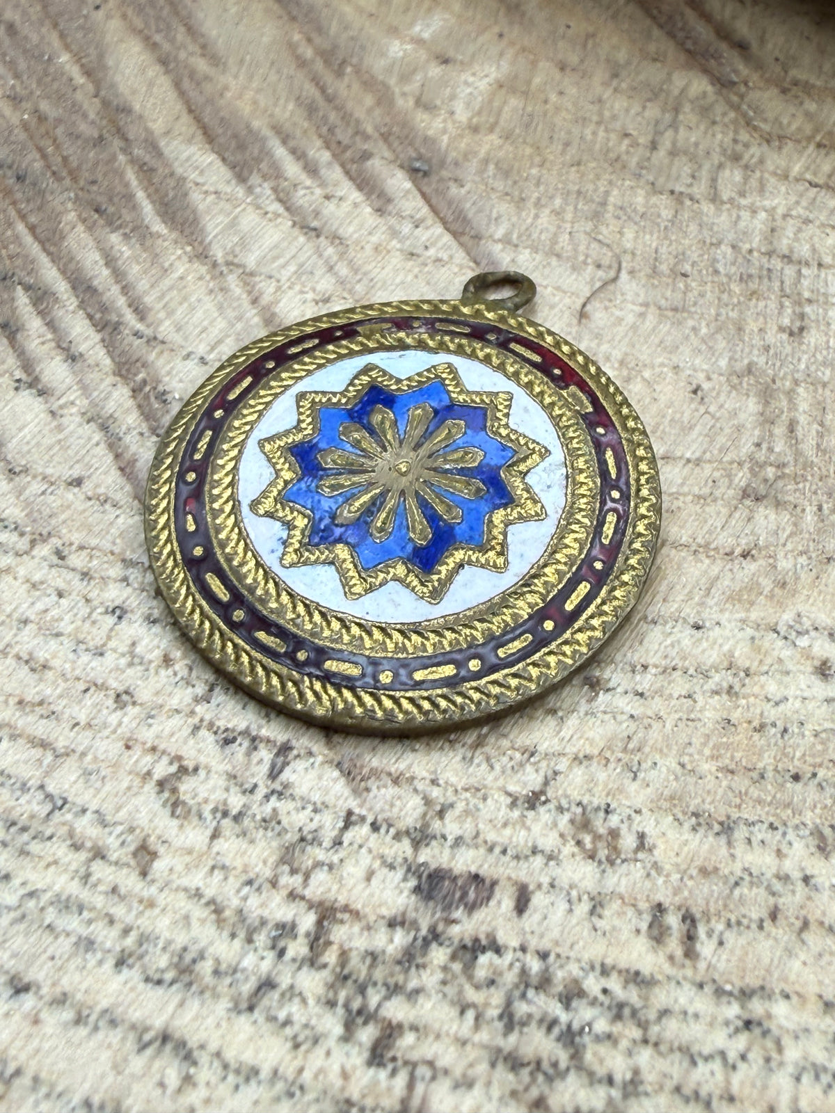 Vintage Blue & White Enamel Starburst Pendant