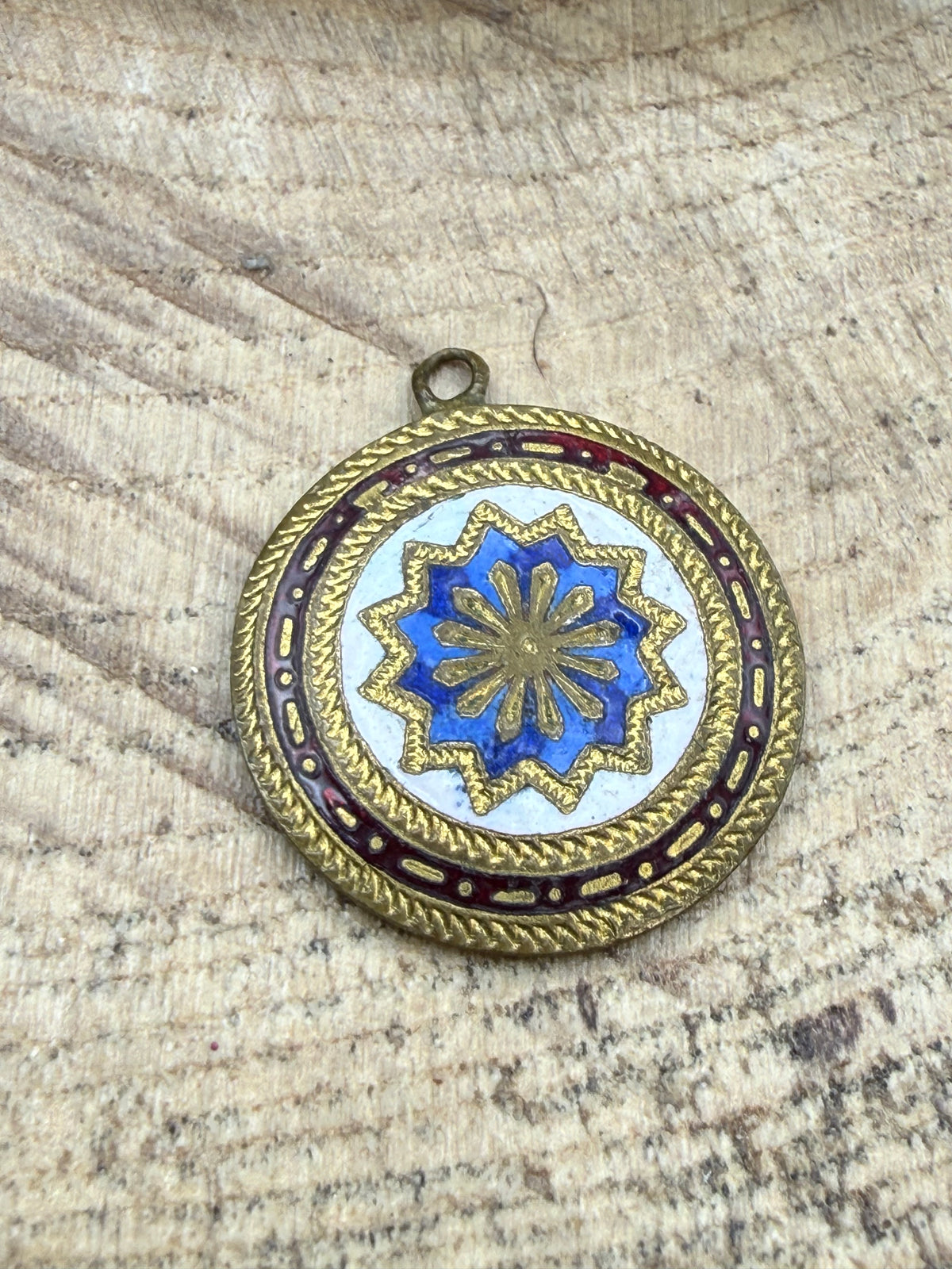 Vintage Blue & White Enamel Starburst Pendant