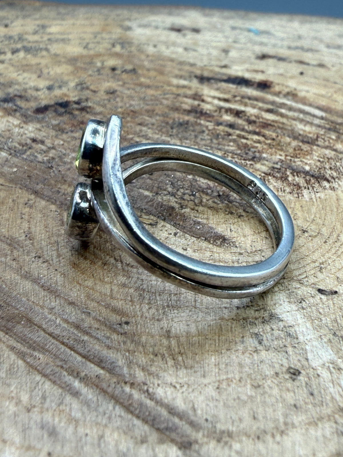 Vintage Sterling Silver Peridot Crossover Ring