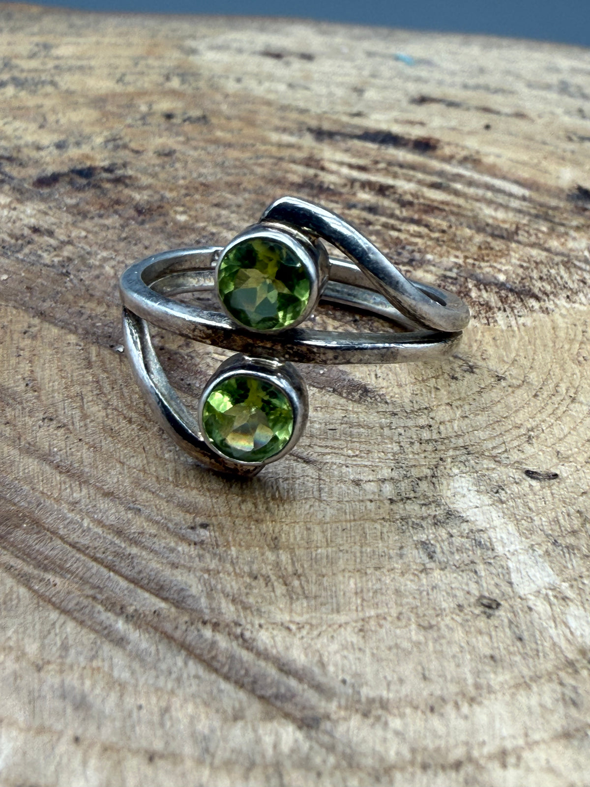 Vintage Sterling Silver Peridot Crossover Ring