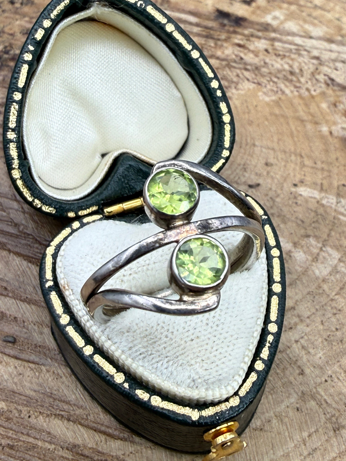 Vintage Sterling Silver Peridot Crossover Ring