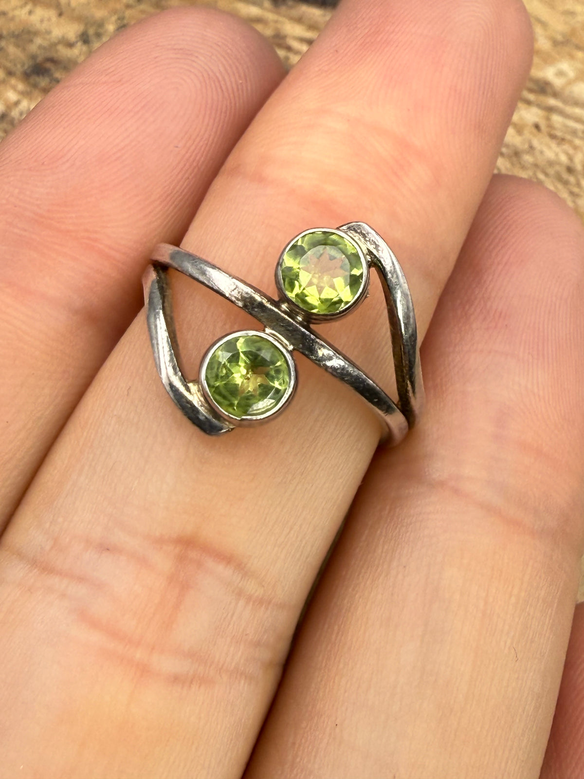 Vintage Sterling Silver Peridot Crossover Ring
