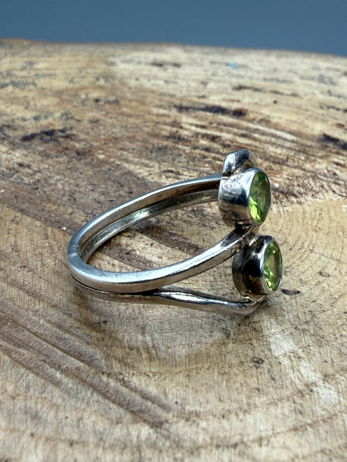 Vintage Sterling Silver Peridot Crossover Ring
