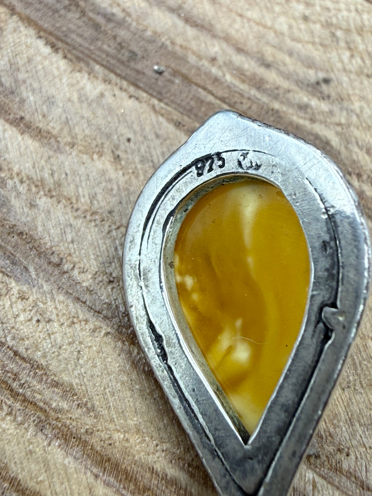 Vintage Butterscotch Amber Teardrop Pendant, Sterling Silver