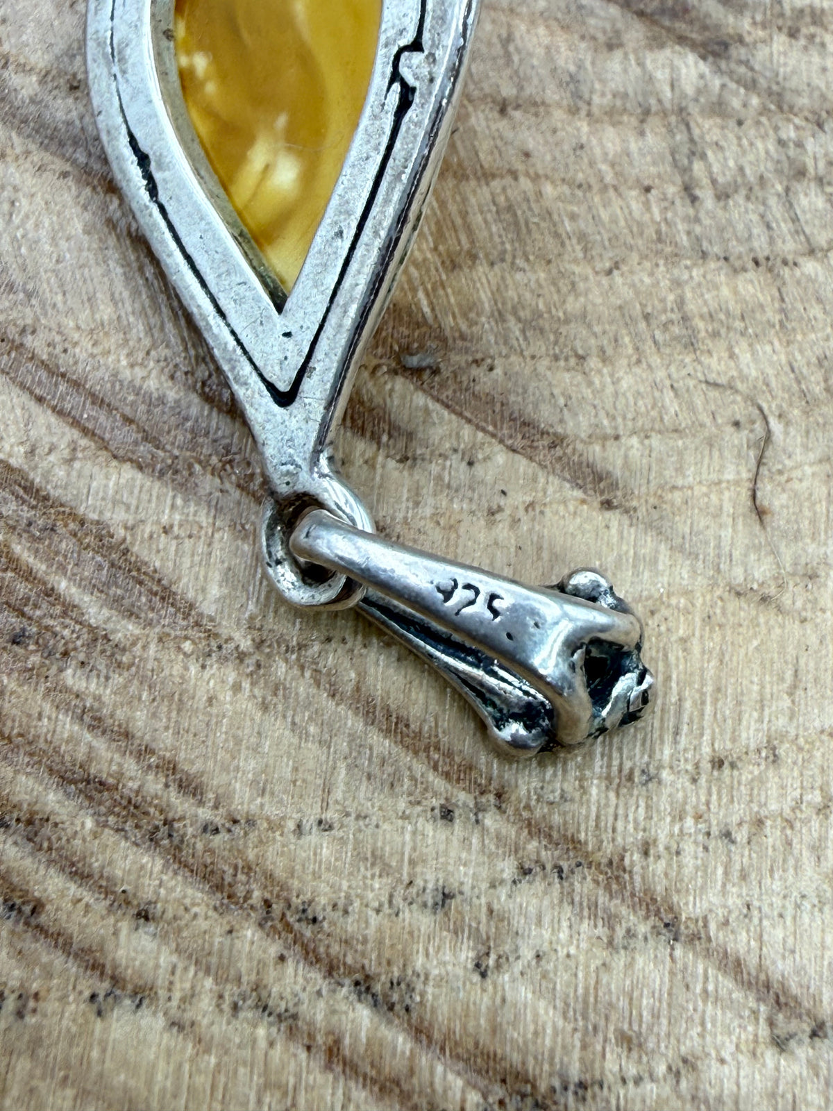Vintage Butterscotch Amber Teardrop Pendant, Sterling Silver