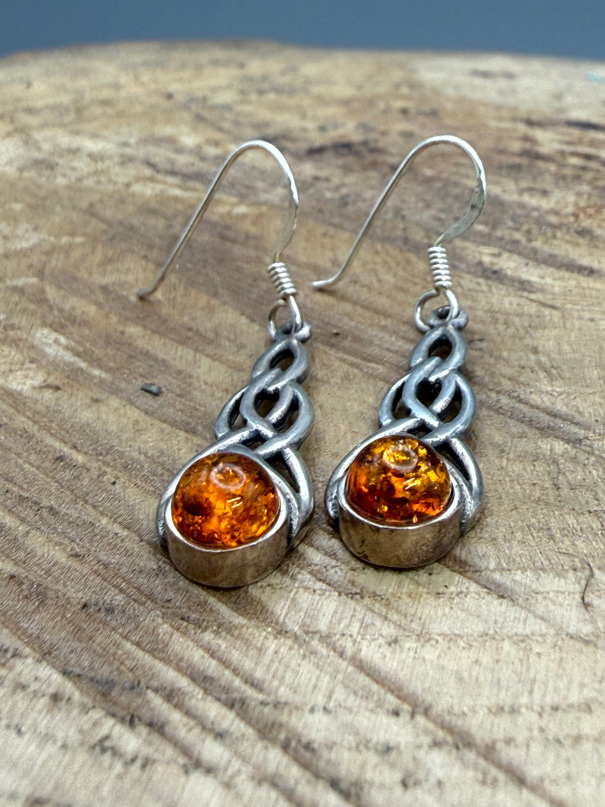 Vintage Sterling Silver Celtic Knot Amber Earrings
