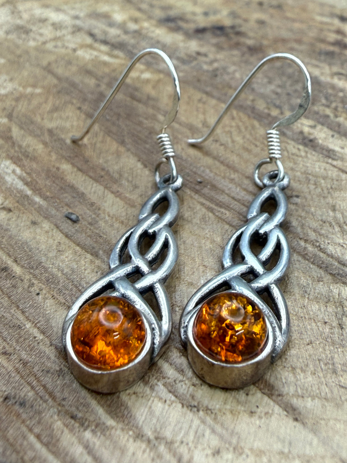 Vintage Sterling Silver Celtic Knot Amber Earrings