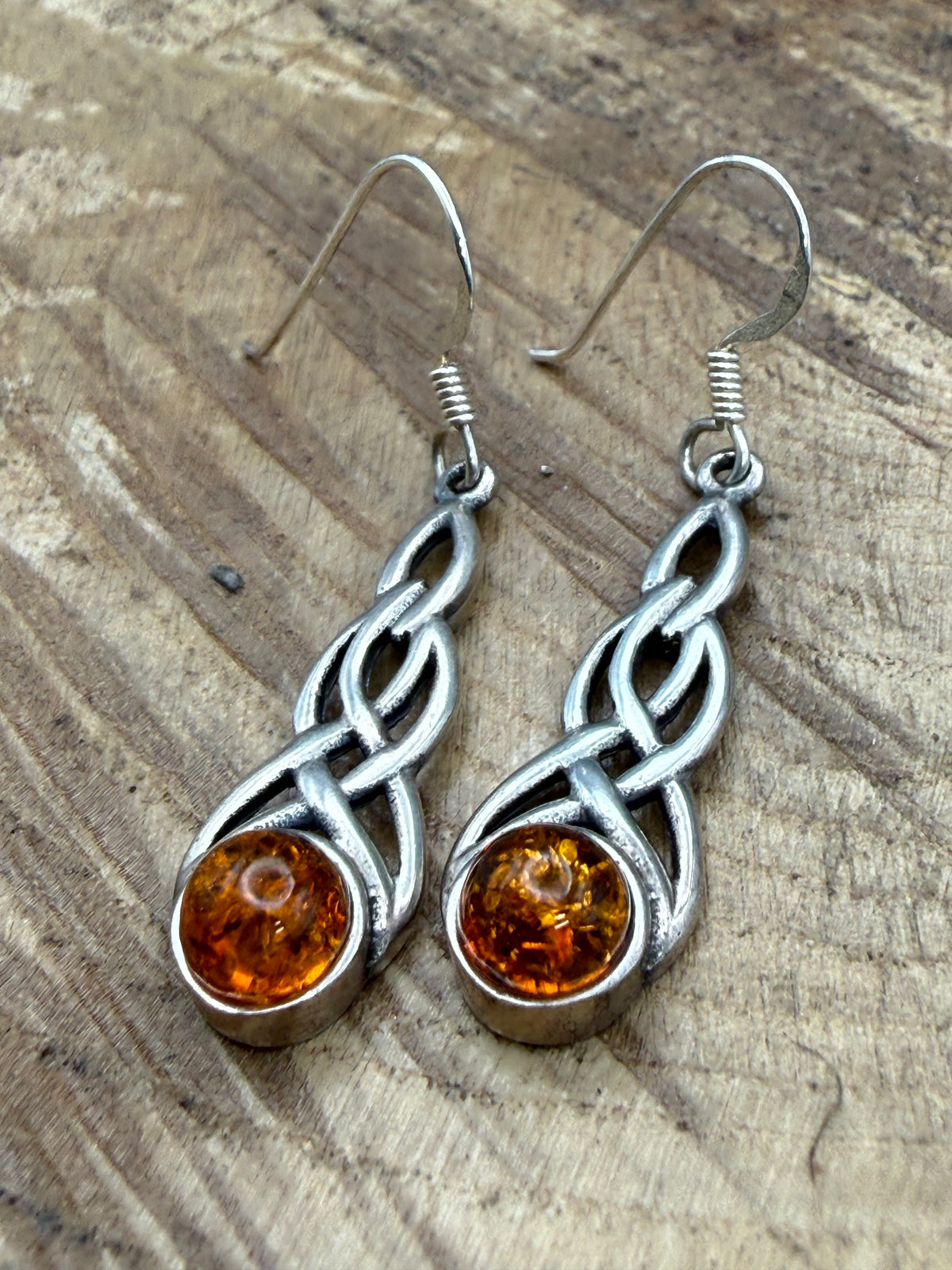 Vintage Sterling Silver Celtic Knot Amber Earrings