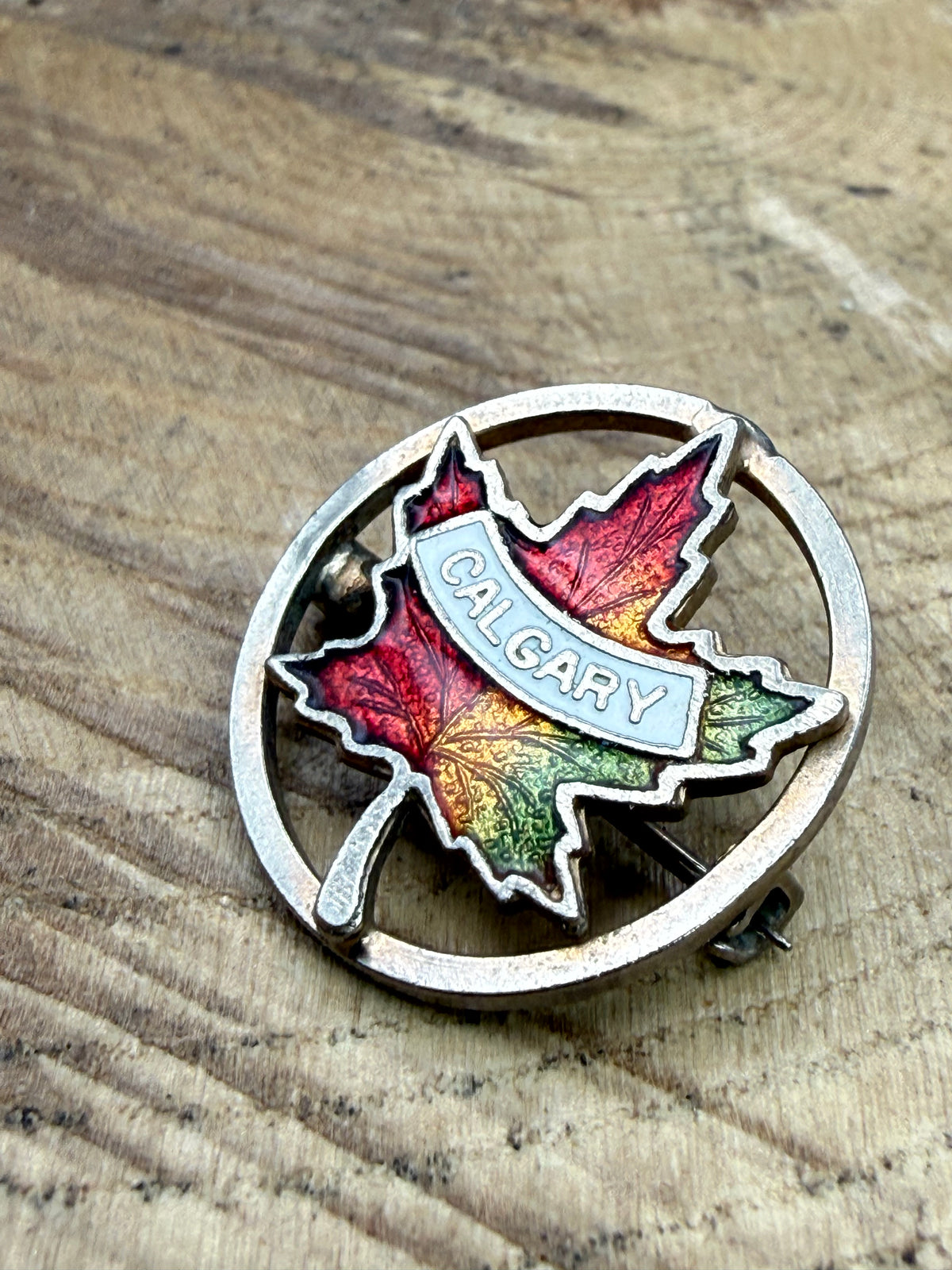 Vintage Calgary Maple Leaf Enamel Brooch