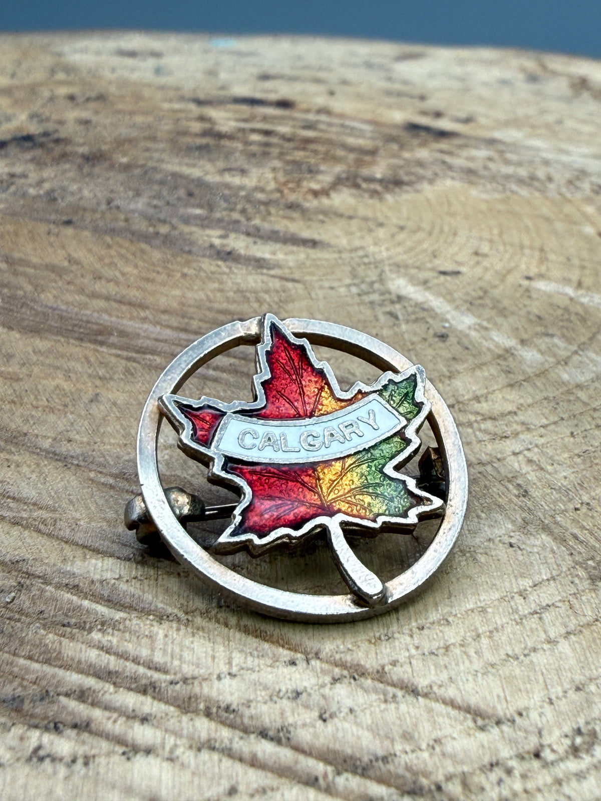 Vintage Calgary Maple Leaf Enamel Brooch