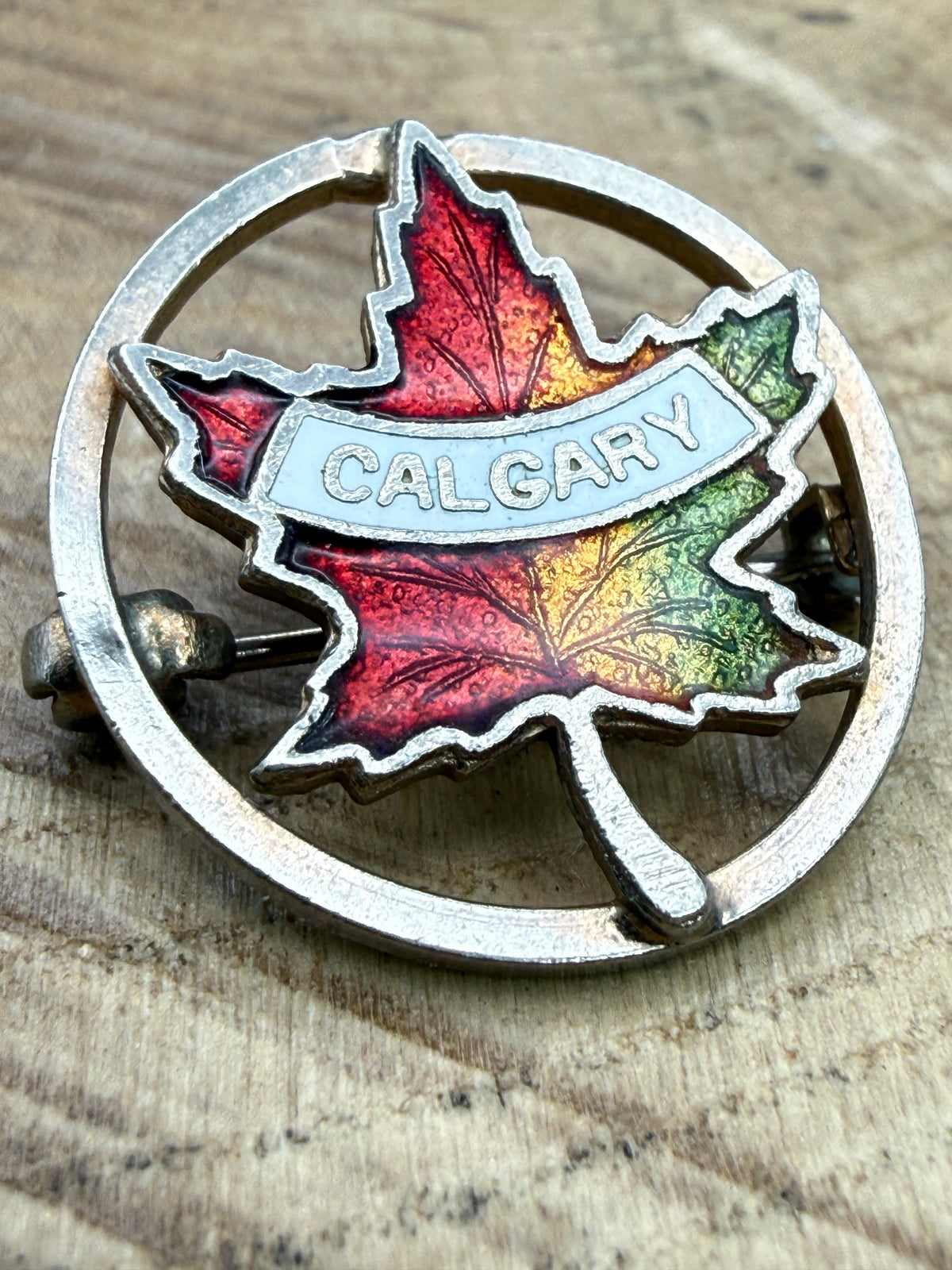 Vintage Calgary Maple Leaf Enamel Brooch
