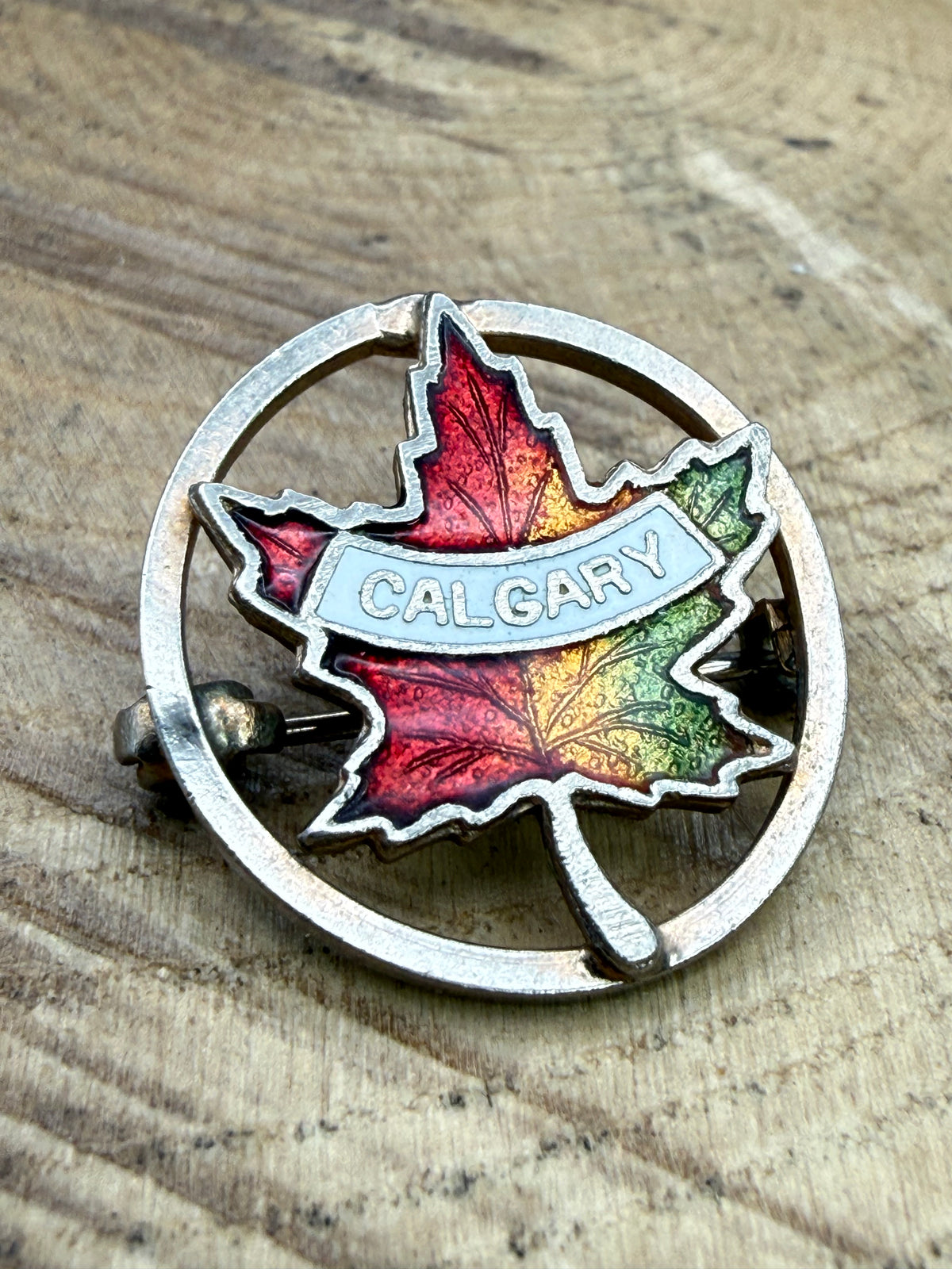 Vintage Calgary Maple Leaf Enamel Brooch