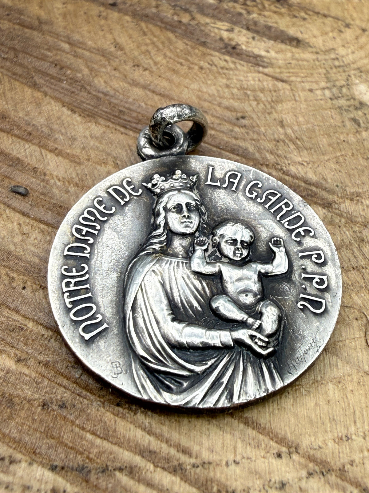 Antique Sacred Heart French Pendant Medal in Silver