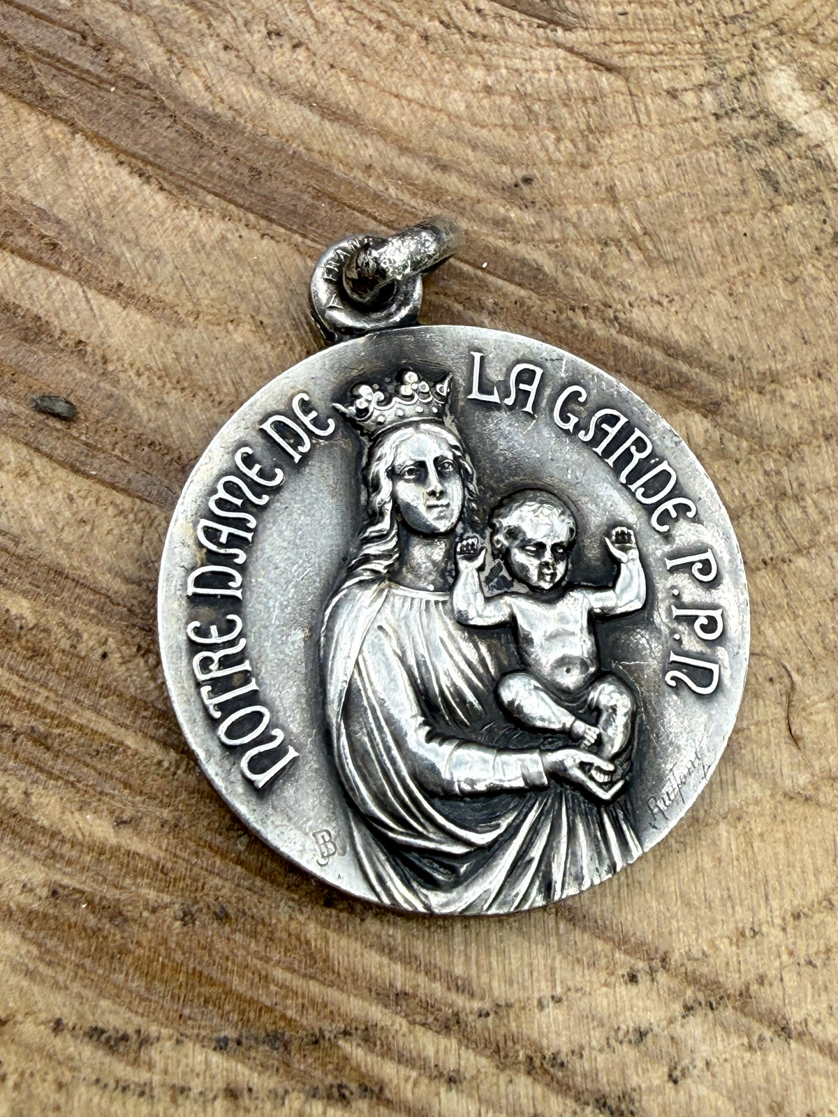 Antique Sacred Heart French Pendant Medal in Silver