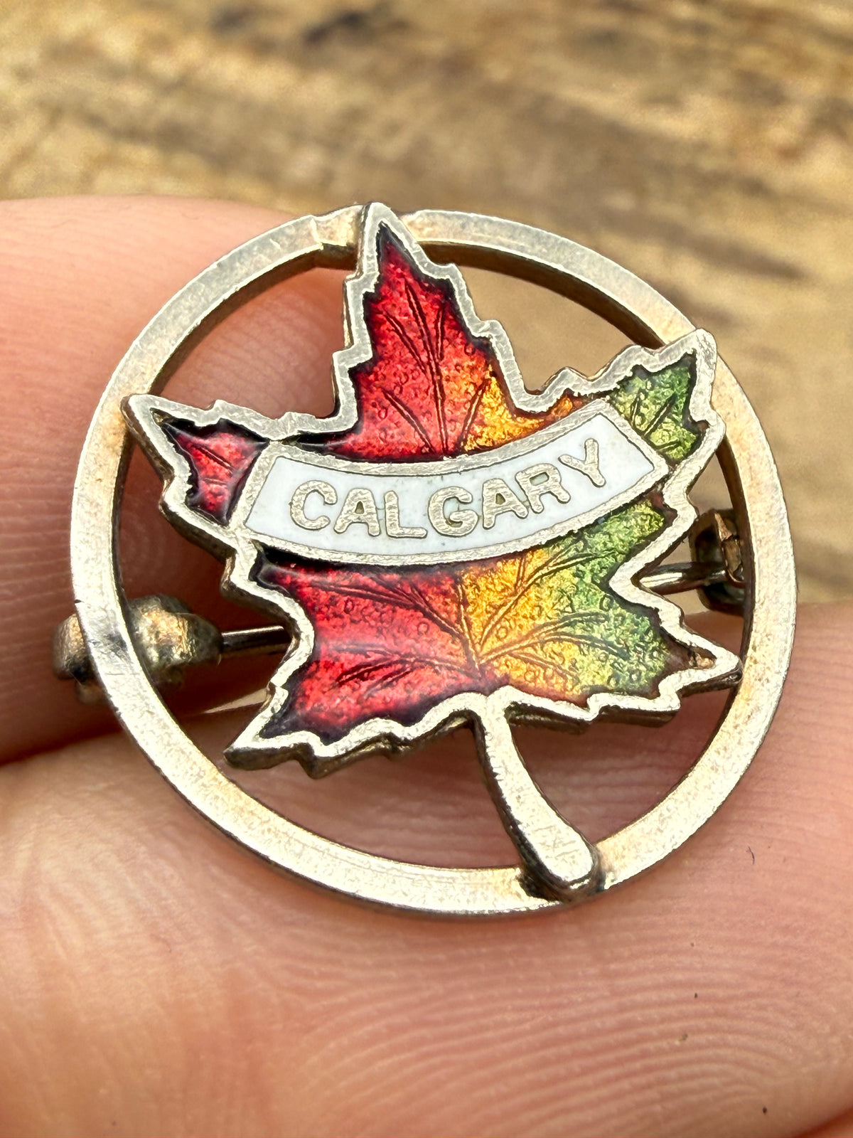 Vintage Calgary Maple Leaf Enamel Brooch