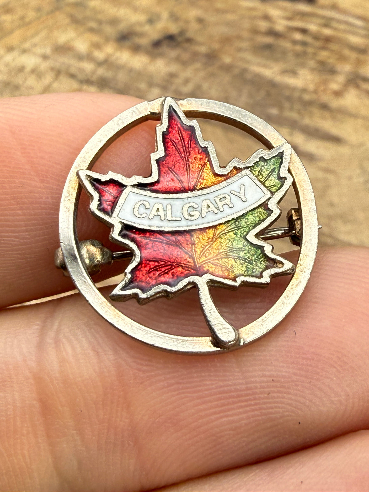 Vintage Calgary Maple Leaf Enamel Brooch