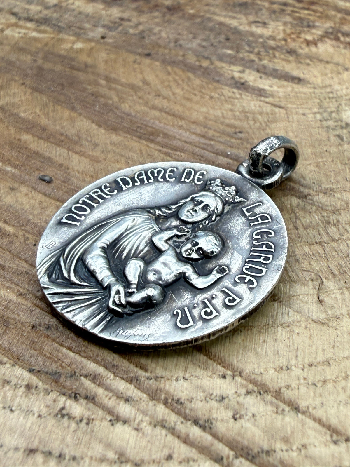 Antique Sacred Heart French Pendant Medal in Silver