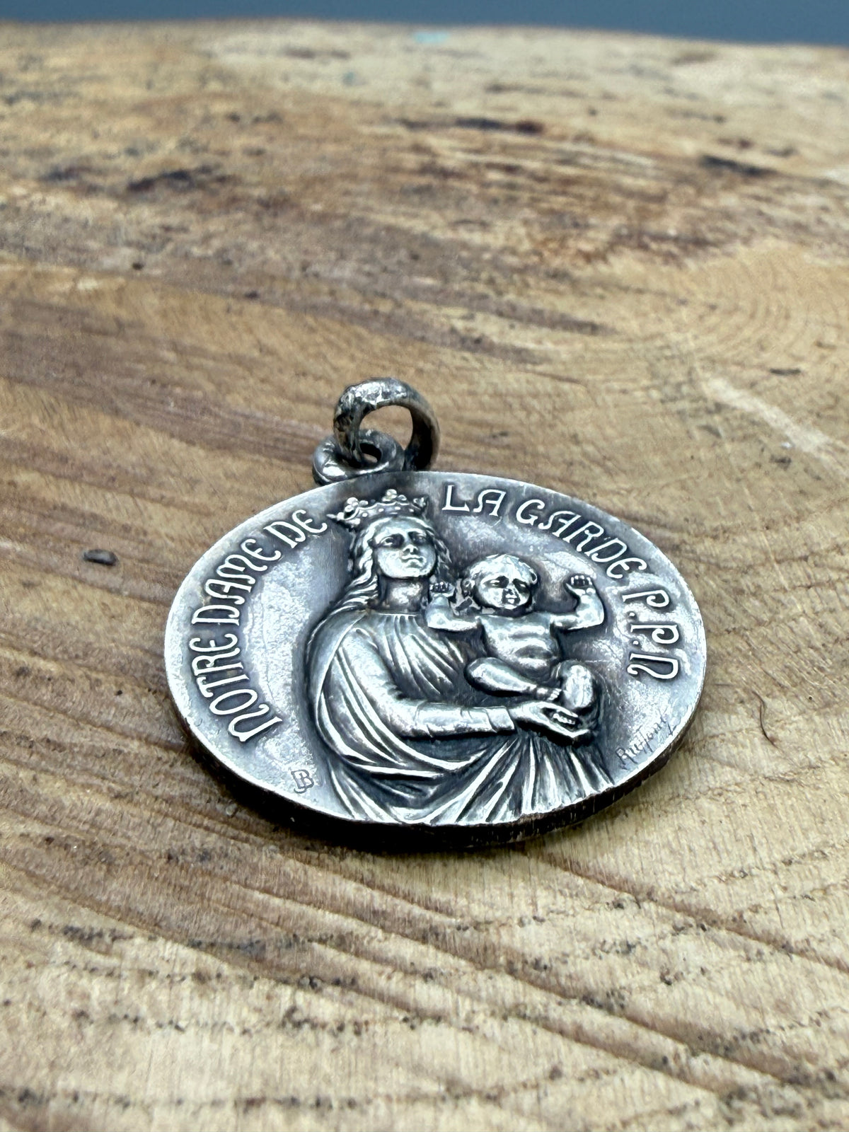 Antique Sacred Heart French Pendant Medal in Silver