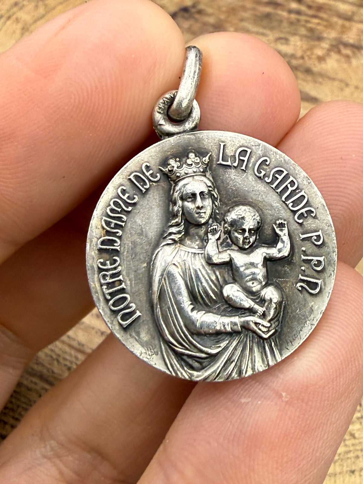 Antique Sacred Heart French Pendant Medal in Silver