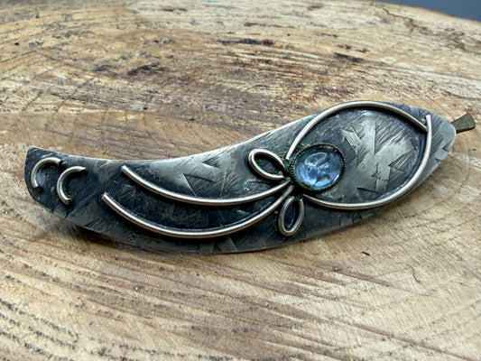 Vintage Art Nouveau Style Hair Clip, Blue Glass