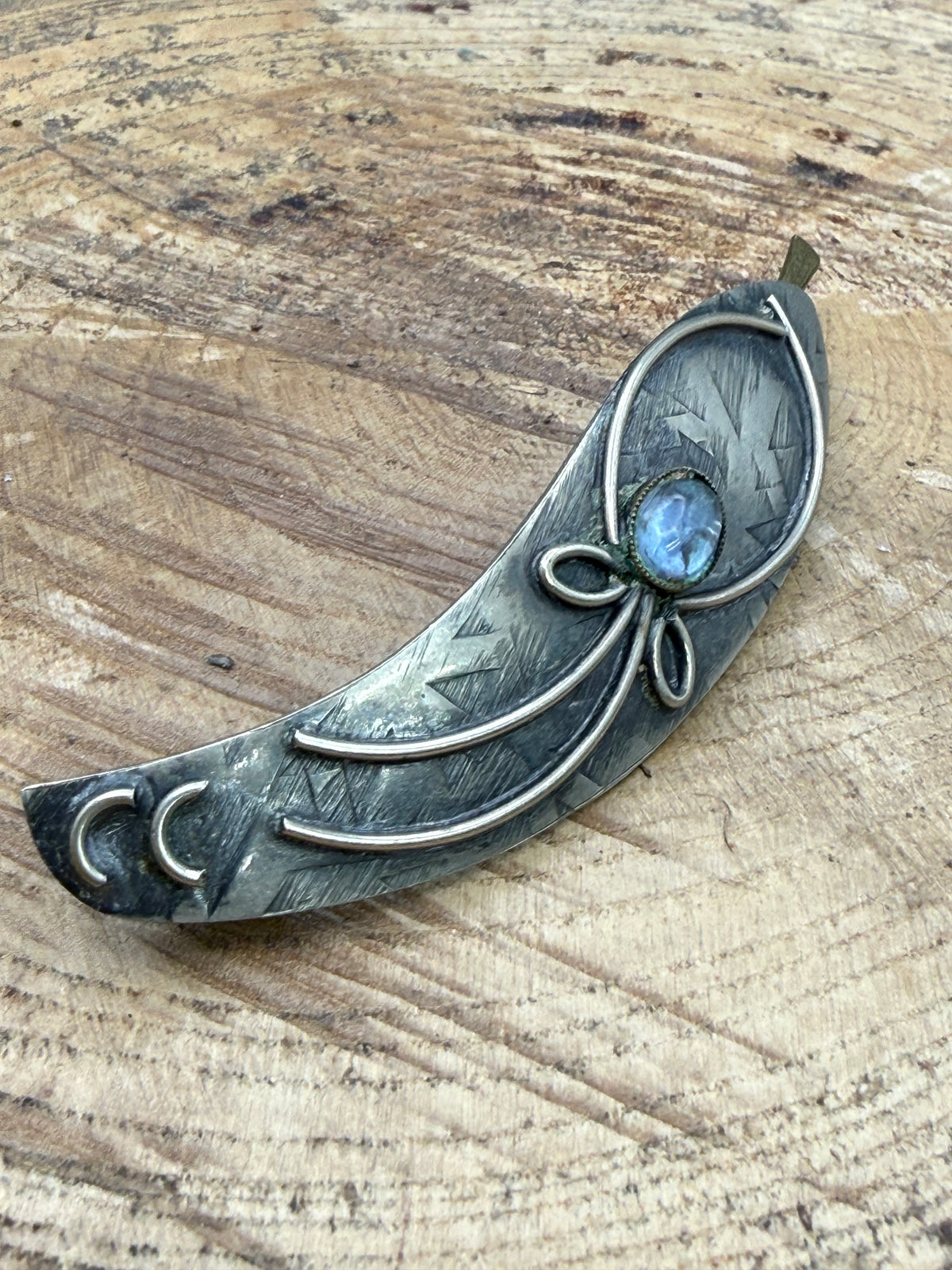Vintage Art Nouveau Style Hair Clip, Blue Glass