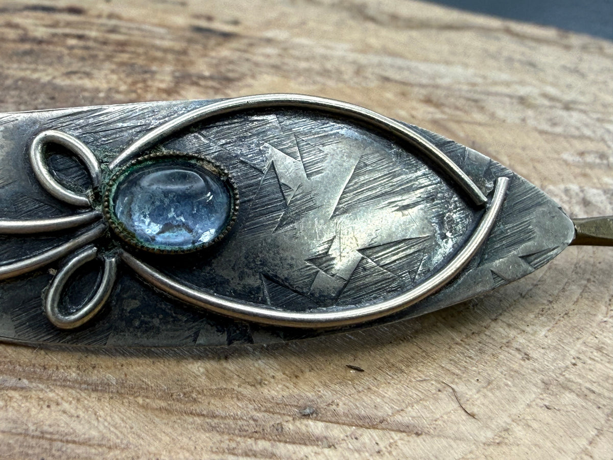 Vintage Art Nouveau Style Hair Clip, Blue Glass