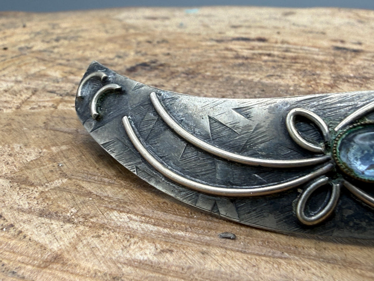 Vintage Art Nouveau Style Hair Clip, Blue Glass