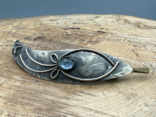 Vintage Art Nouveau Style Hair Clip, Blue Glass