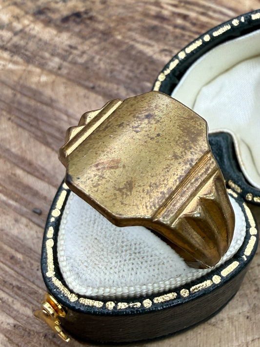 Vintage Art Deco Brass Signet Ring - Size W