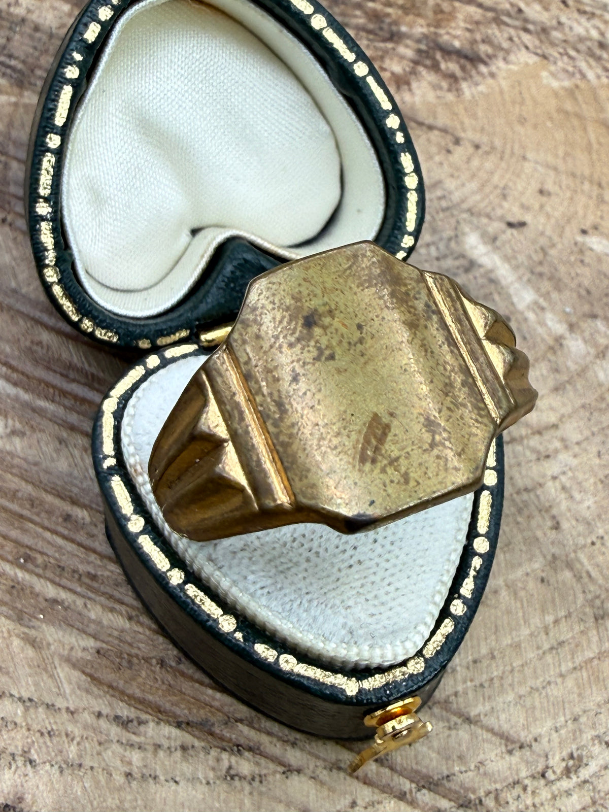 Vintage Art Deco Brass Signet Ring - Size W